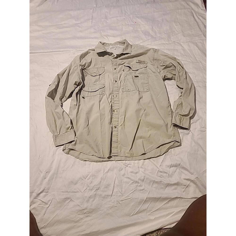 Mens Columbia PFG Vented Fishing Shirt Sz. XLarge Beige Long Sleeve Button Up